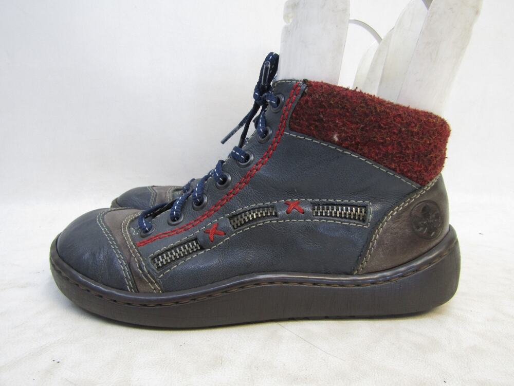 Rieker Womens Size 36 EUR Blue Leather Zip Lace Up Ankle Fashion Boots Bootie